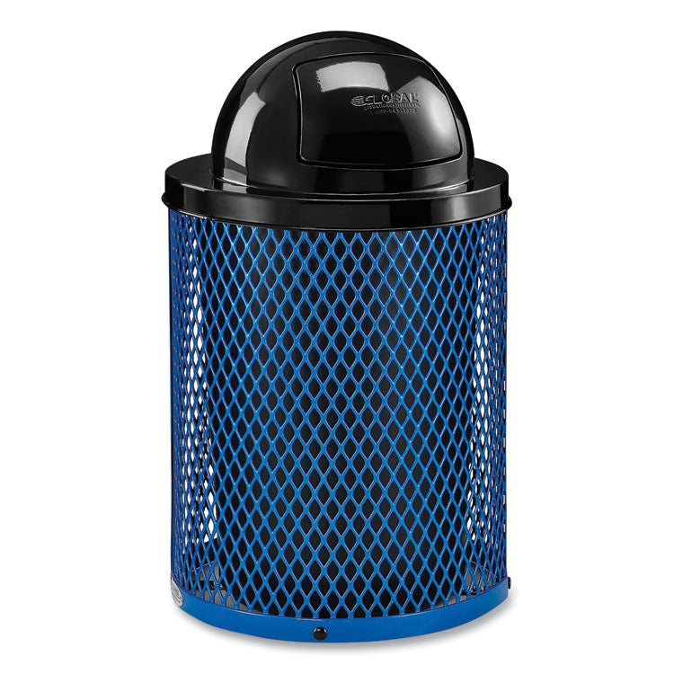 Outdoor Diamond Steel Trash Can, 36 gal, Dome Lid, Blue