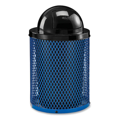 Outdoor Diamond Steel Trash Can, 36 gal, Dome Lid, Blue