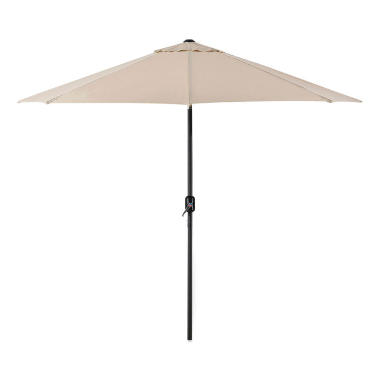 Outdoor Umbrella with Tilt Mechanism, 102" Span, 94" Long, Tan Canopy, Black Handle