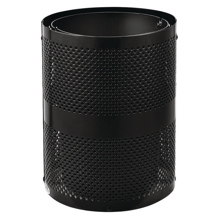 Outdoor Perforated Steel Trash Can with Dome Lid, 36 gal, Steel, Black