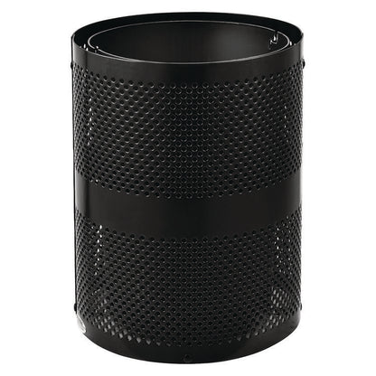 Outdoor Perforated Steel Trash Can with Dome Lid, 36 gal, Steel, Black