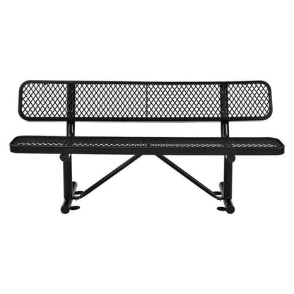 Expanded Steel Bench With Back, 72" x 24" x 33", Black Seat/Back, Black Base