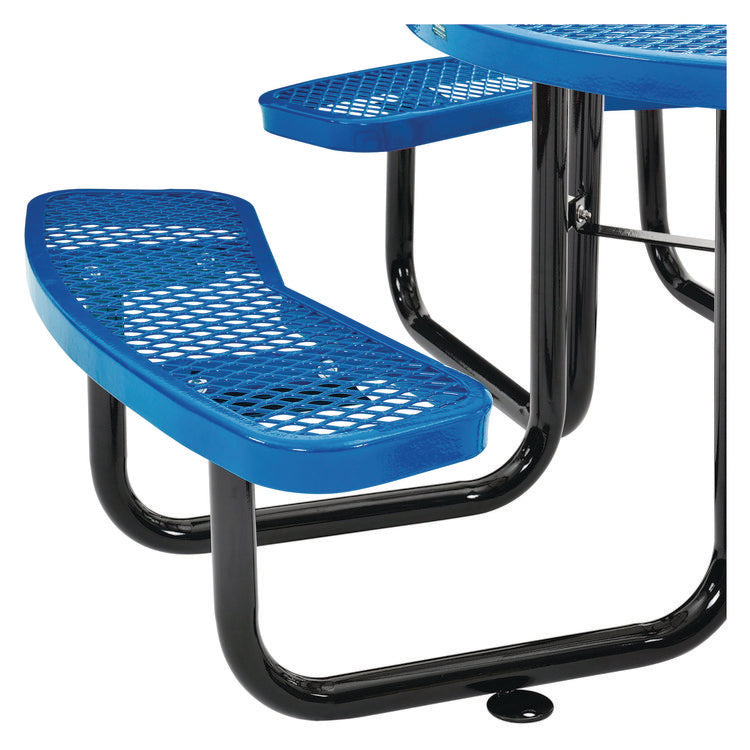 Expanded Steel Picnic Table, Round, 46" Dia x 29.5"h, Blue Top, Blue Base/Legs