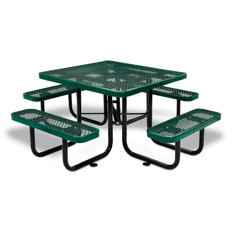 Expanded Steel Picnic Table, Square, 81 x 81 x 29.5, Green Top, Green Base/Legs