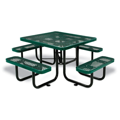 Expanded Steel Picnic Table, Square, 81 x 81 x 29.5, Green Top, Green Base/Legs
