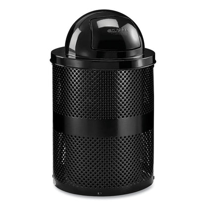 Outdoor Perforated Steel Trash Can with Dome Lid, 36 gal, Steel, Black
