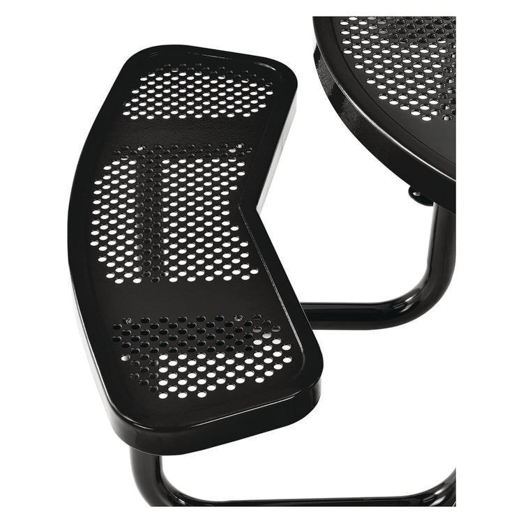 Perforated Steel Picnic Table, Round, 46" Dia x 29.5"h, Black Top, Black Base/Legs