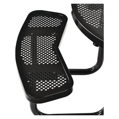 Perforated Steel Picnic Table, Round, 46" Dia x 29.5"h, Black Top, Black Base/Legs