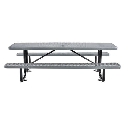 Expanded Steel Picnic Table, Rectangular, 96 x 62 x 29.5, Gray Top, Gray Base/Legs