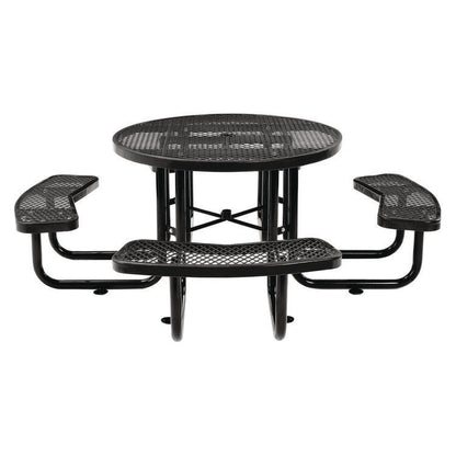 Expanded Steel Picnic Table, Round, 46" Dia x 29.5"h, Black Top, Black Base/Legs