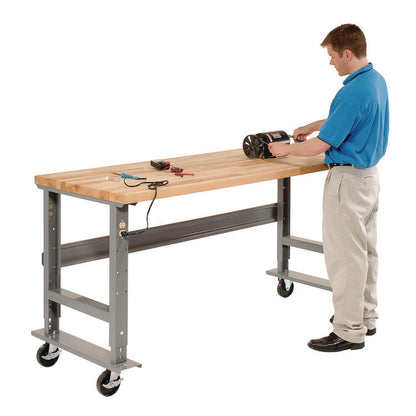 Light Duty Butcher Block Top Adjustable Height Workbench, 800 lbs, 48 x 30 x 36 to 43, Gray