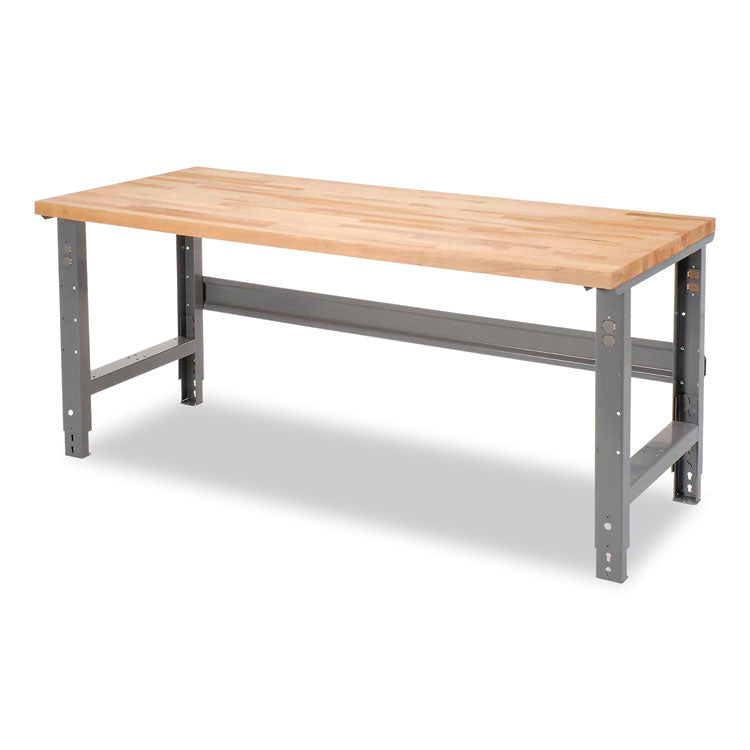 Standard Duty Butcher Block Top Adjustable Height Workbench, 2,000 lbs, 60 x 30 x 30.88 to 36.88, Birch/Gray