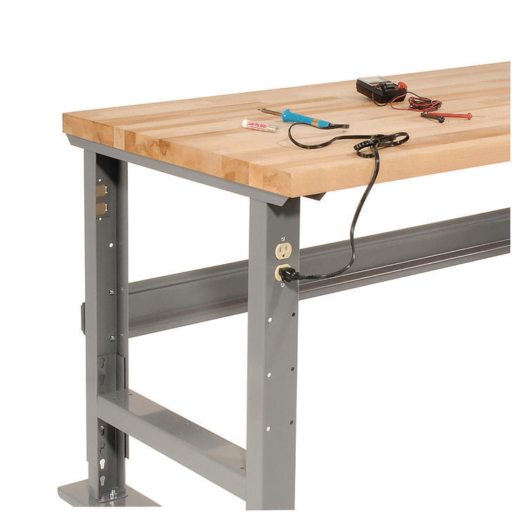 Light Duty Butcher Block Top Adjustable Height Workbench, 800 lbs, 60 x 30 x 36 to 43, Gray