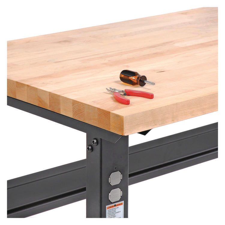 Standard Duty Butcher Block Top Adjustable Height Workbench, 2,000 lbs, 72 x 30 x 30.88 to 36.88, Maple/Black