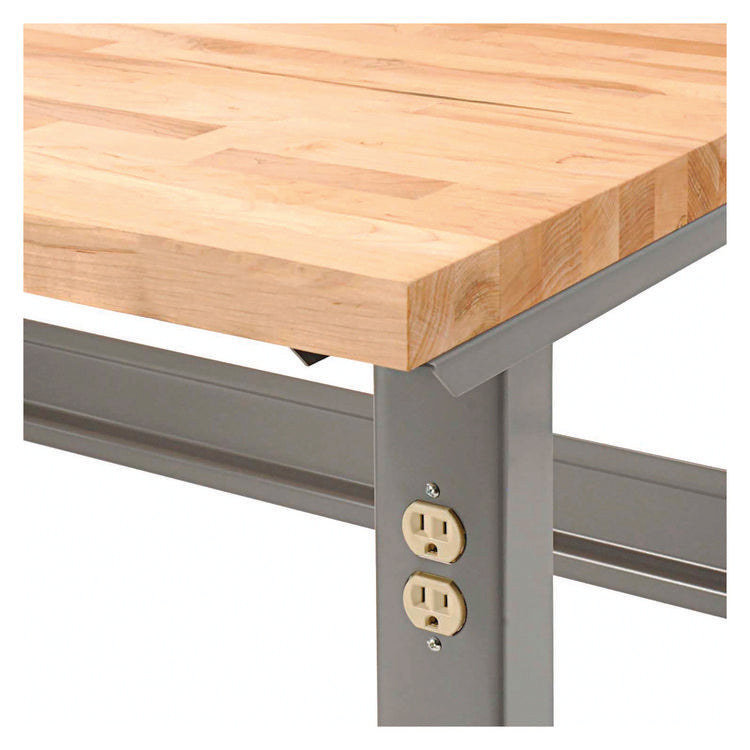 Standard Duty Butcher Block Top Adjustable Height Workbench, 2,000 lbs, 72 x 30 x 30.88 to 36.88, Maple/Gray