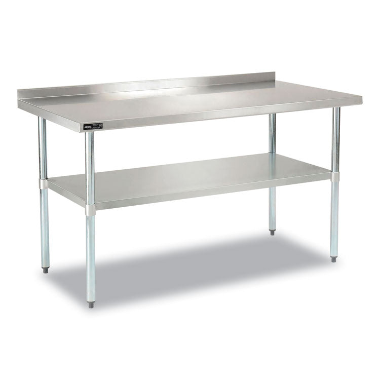 Work Table with Undershelf with Backsplash, Rectangular, 60 x 30 x 35, Silver Top, Silver Base/Legs
