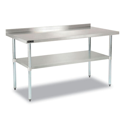 Work Table with Undershelf with Backsplash, Rectangular, 60 x 30 x 35, Silver Top, Silver Base/Legs