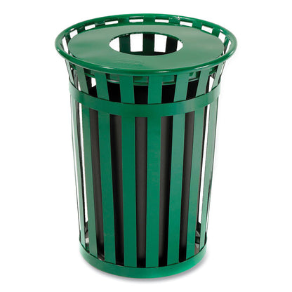 Outdoor Slatted Steel Trash Can, 36 gal, Green