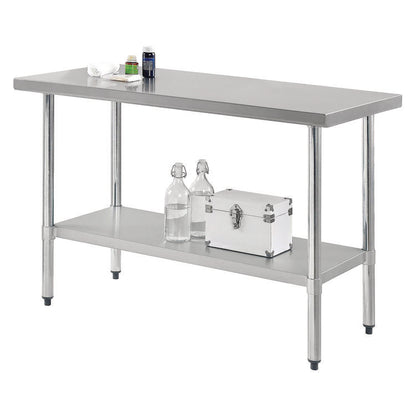Work Table with Undershelf, Rectangular, 48 x 24 x 35, Silver Top, Silver Base/Legs