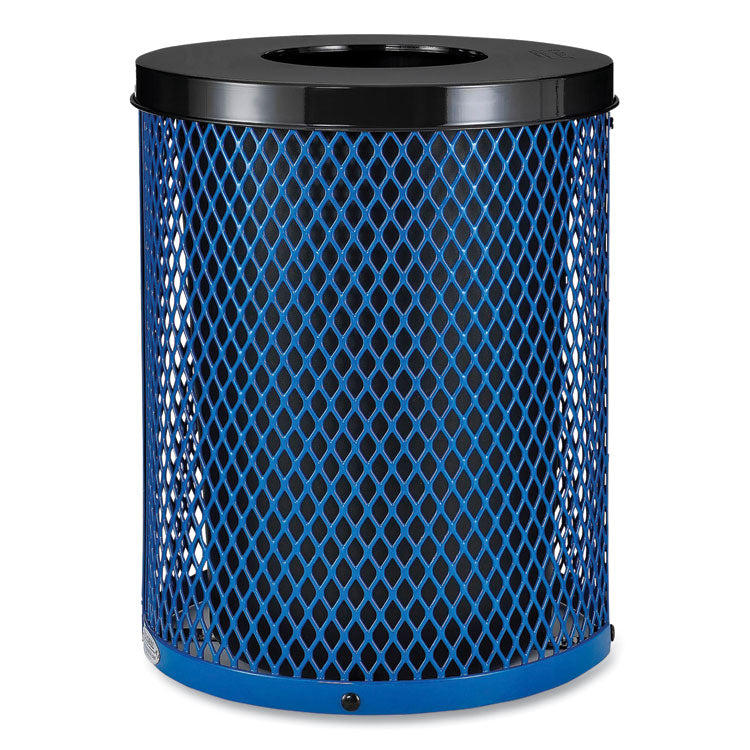 Outdoor Diamond Steel Trash Can, 36 gal, Blue
