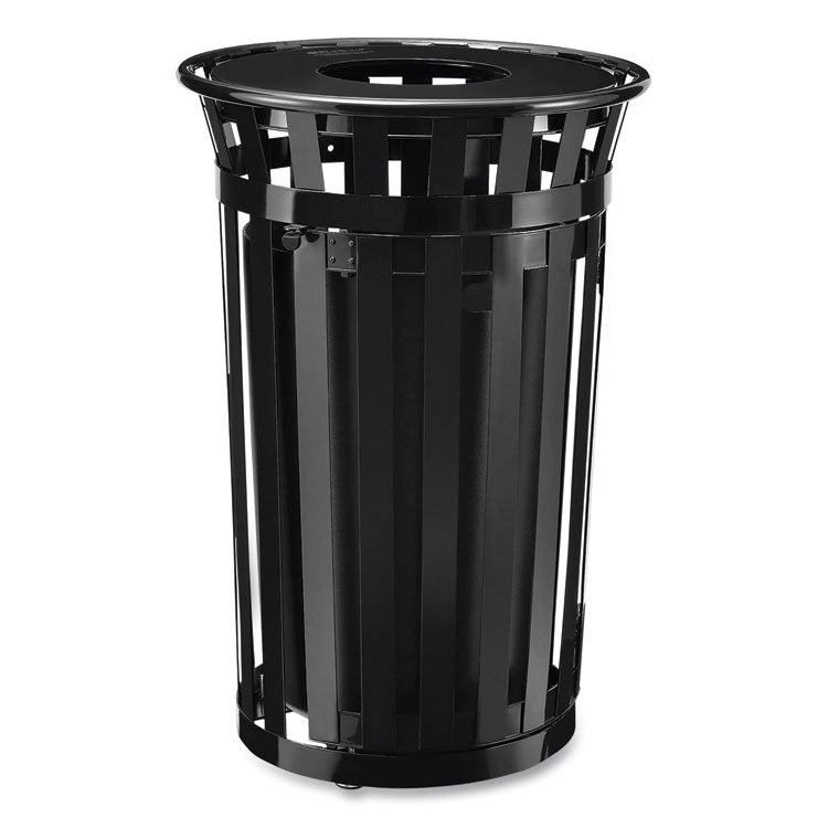 Outdoor Slatted Steel Trash Can, With Access Door, 36 gal, Steel Black