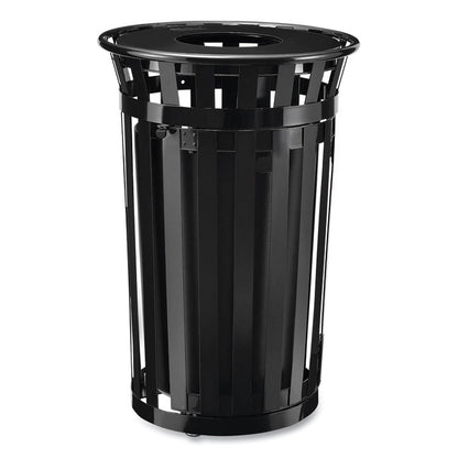 Outdoor Slatted Steel Trash Can, With Access Door, 36 gal, Steel Black