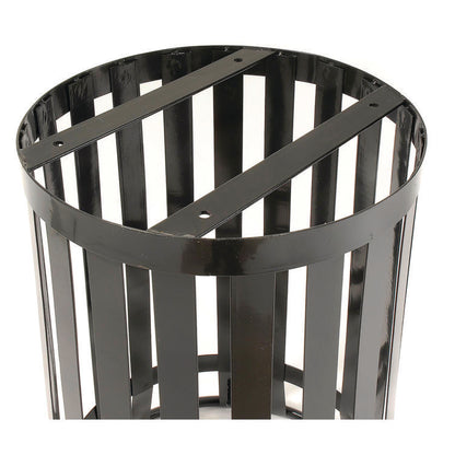 Outdoor Slatted Steel Trash Can, 36 gal, Black