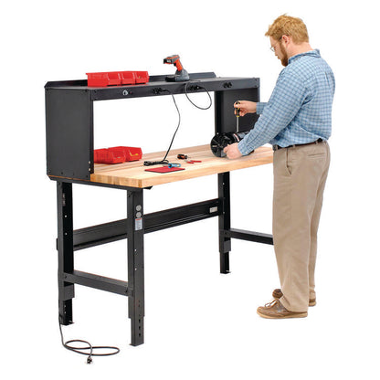 Standard Duty Butcher Block Top Adjustable Height Workbench, 2,000 lbs, 60 x 30 x 30.88 to 36.88, Birch/Black