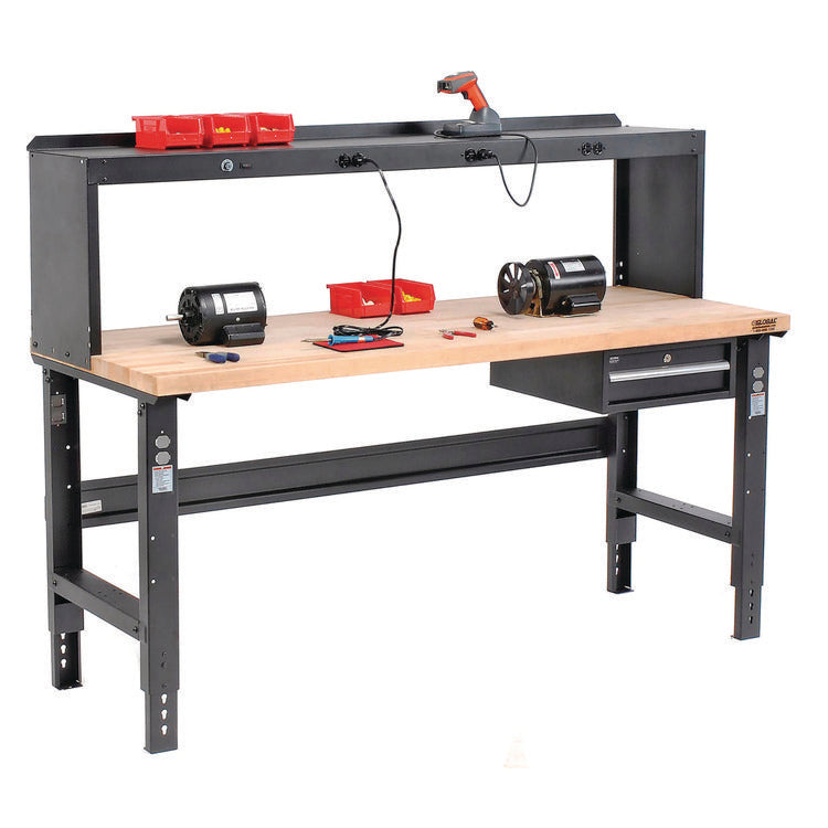 Standard Duty Butcher Block Top Adjustable Height Workbench, 2,000 lbs, 72 x 30 x 30.88 to 36.88, Maple/Black