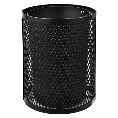 Outdoor Diamond Steel Trash Can, Rain Bonnet Lid, 36 gal, Black