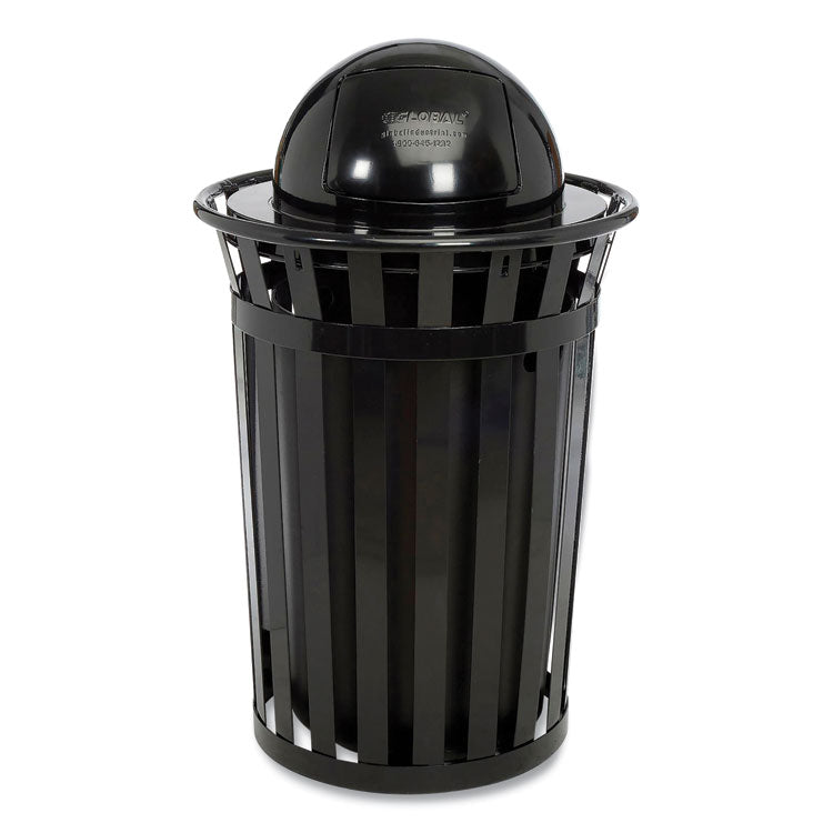 Outdoor Slatted Steel Trash Can, Dome Lid, 36 gal, Black