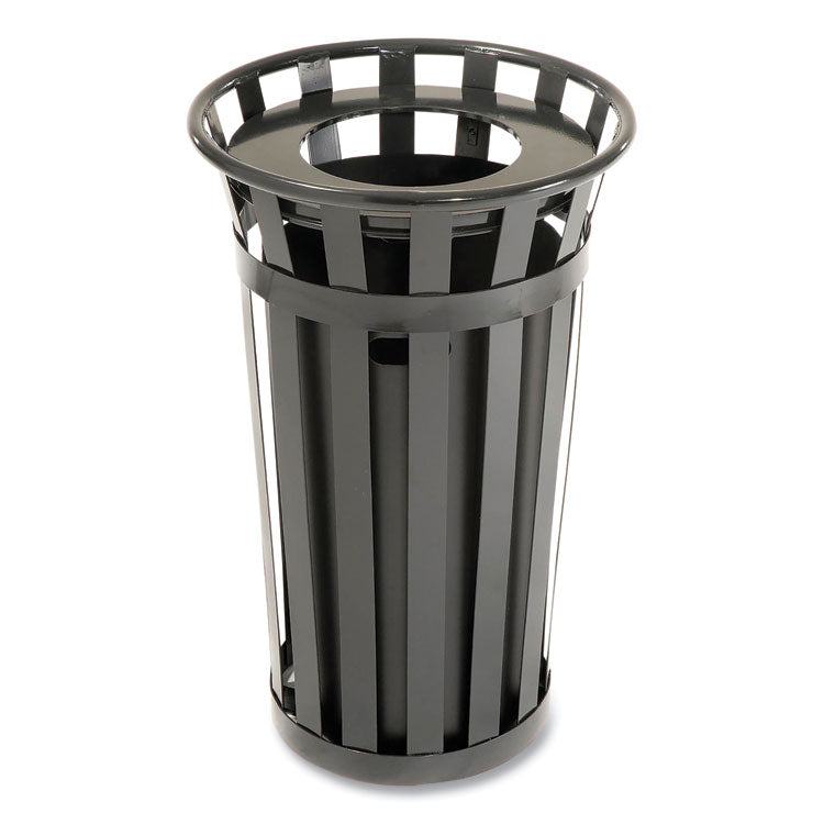 Outdoor Slatted Steel Trash Can, 24 gal, Black