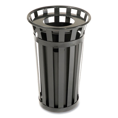Outdoor Slatted Steel Trash Can, 24 gal, Black