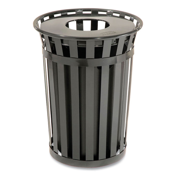 Outdoor Slatted Steel Trash Can, 36 gal, Black