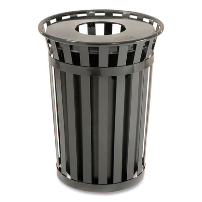 Outdoor Slatted Steel Trash Can, 36 gal, Black