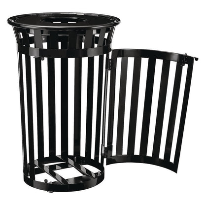 Outdoor Slatted Steel Trash Can, With Access Door, 36 gal, Steel Black