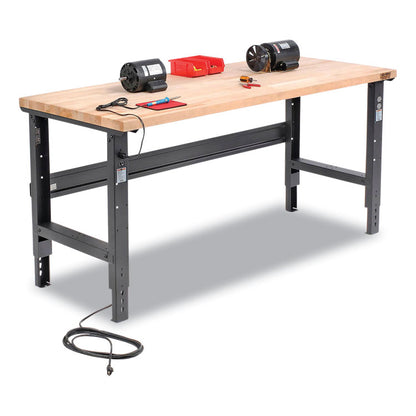 Standard Duty Butcher Block Top Adjustable Height Workbench, 2,000 lbs, 72 x 30 x 30.88 to 36.88, Maple/Black
