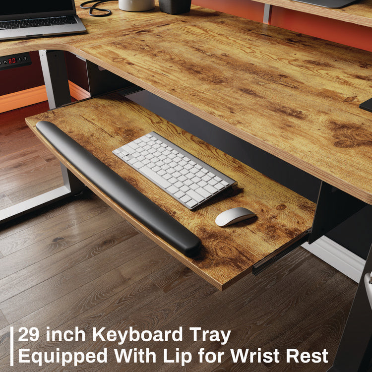 L-Shaped Standing Desk with Keyboard Tray, Left Desk, 61.25" x 43.25" x 34.38" to 52.88", Rustic Brown/Black