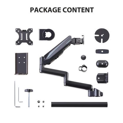 Single Monitor Arm, For 32" Monitors, 90 deg Rotation, 35 deg Tilt, 360 deg Pan, Black, Supports 17.6 lbs
