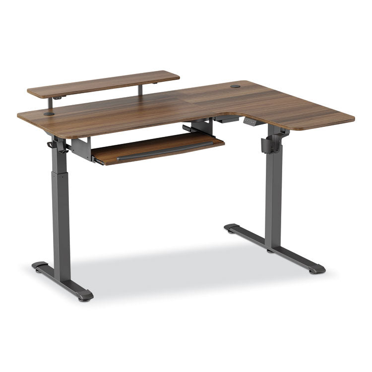 L-Shaped Standing Desk with Keyboard Tray, Right Desk, 61.25" x 43.25" x 34.38" to 52.88", Walnut/Black