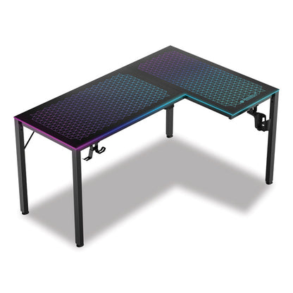 RGB LED Lights Glass Gaming Desk, 60" x 40.25" x 30", Black