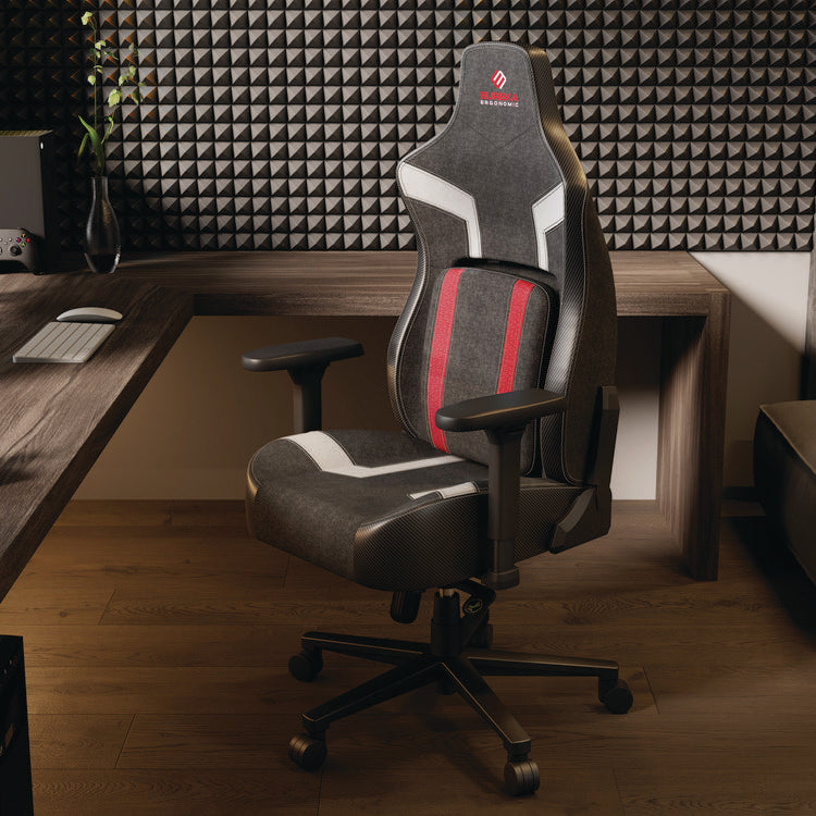 Python II Ergonomic Chair, Supports up to 300 lb, 18.88" to 22.83" Seat Height, Black Fabric Seat, Black/Red Fabric Back
