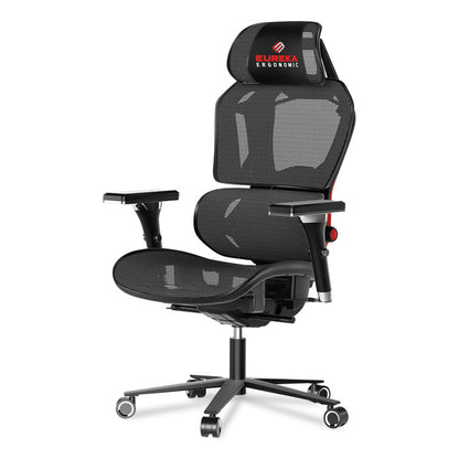 Typhon Hybrid Chair, Supports Up to 220 lb, 18.5" to 22.05" Seat Height, Black Mesh Seat, Black/Red Mesh Back, Black Base