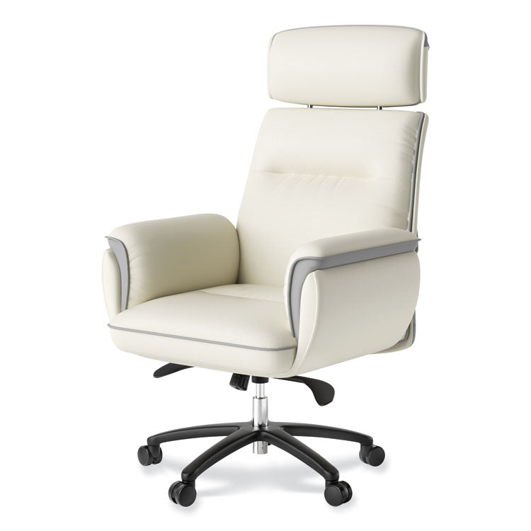 Royal Executive Office Chair, Support up to 300 lb, 19.46"-22.26" Seat Height, White PU Leather Seat, White Faux Leather Back
