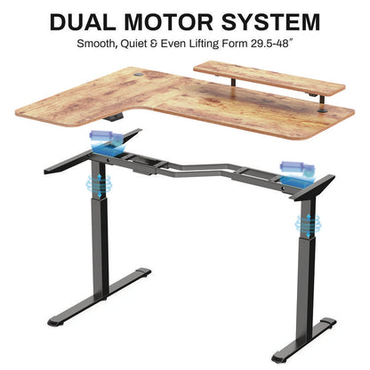 L-Shaped Standing Desk with Keyboard Tray, Left Desk, 61.25" x 43.25" x 34.38" to 52.88", Rustic Brown/Black