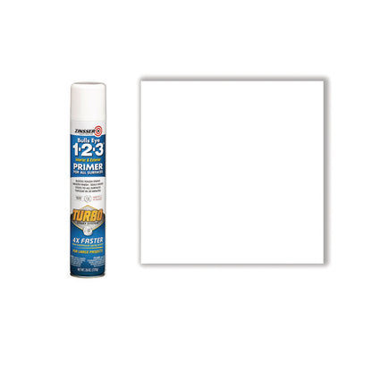 Bulls Eye 1-2-3 Primer Spray, Turbo Spray System, Interior/Exterior, Flat Bright White, 26 oz Aerosol Can, 6/Carton