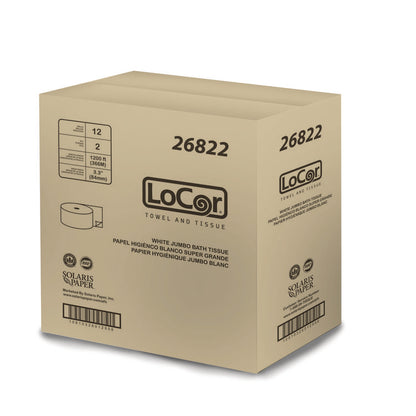 Jumbo Bath Tissue, 2-Ply, 3.3" x 1,200 ft, White, 12 Rolls/Carton