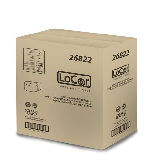 Jumbo Bath Tissue, 2-Ply, 3.3" x 1,200 ft, White, 12 Rolls/Carton