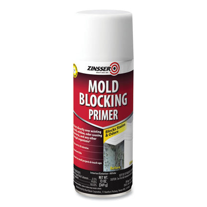 Mold Blocking Primer Spray, Interior/Exterior, Flat White, 13 oz Aerosol Can, 6/Carton