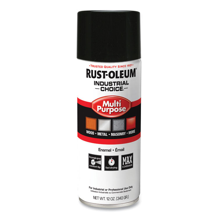Industrial Choice 1600 System Multi-Purpose Enamel Spray Paint, Gloss Black, 12 oz Aerosol Can, 6/Carton